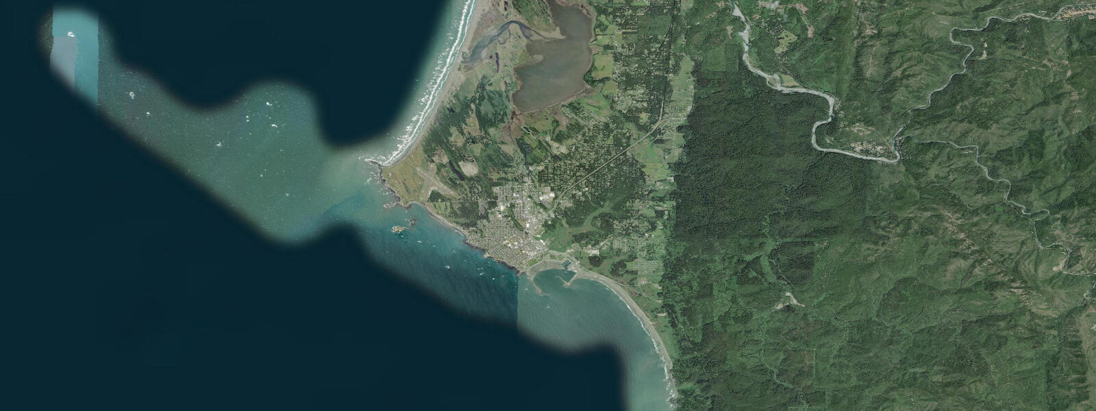Satellite view of the coast near Crescent City