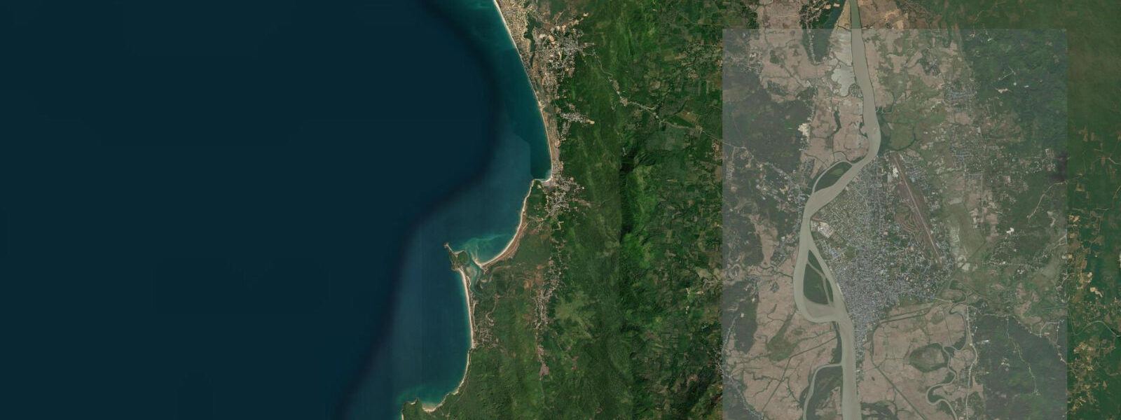 Satellite view of the coast near Dawei, Myanmar