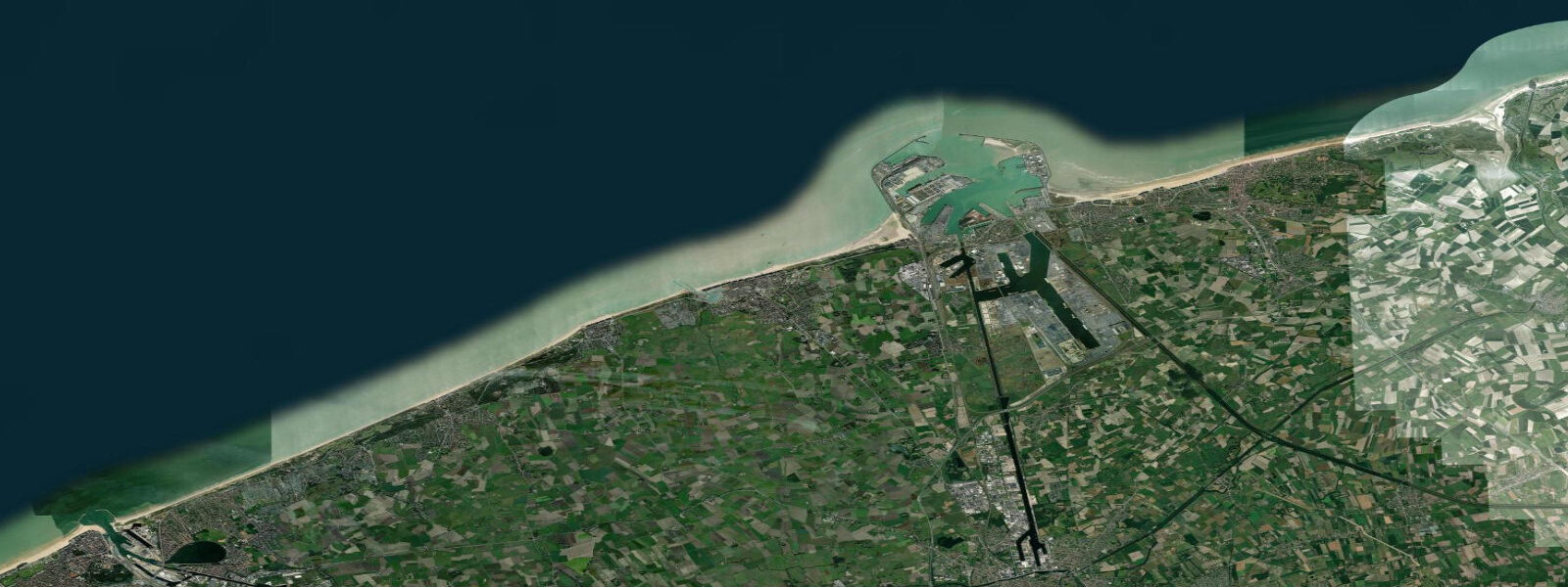Satellite view of the coast near De Haan