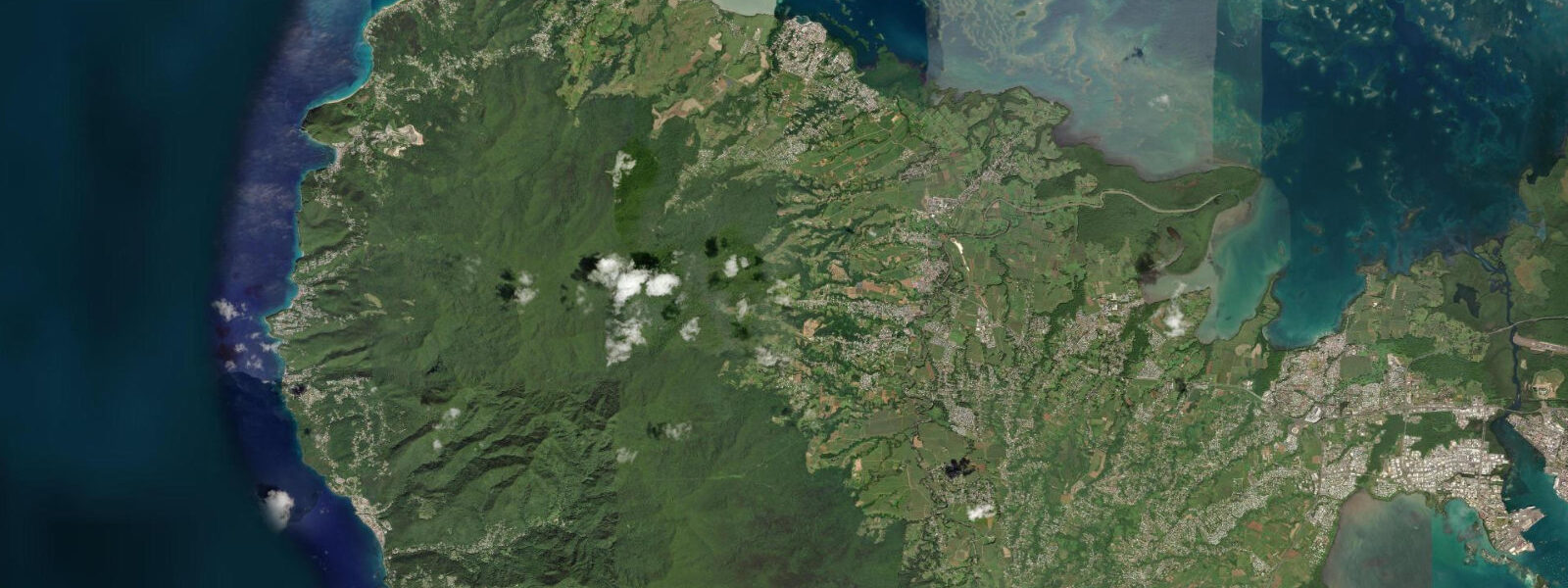 Satellite view of the coast near Deshaies