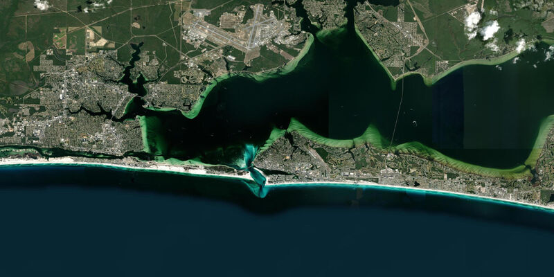 Satellite view of the coast near Destin, FL