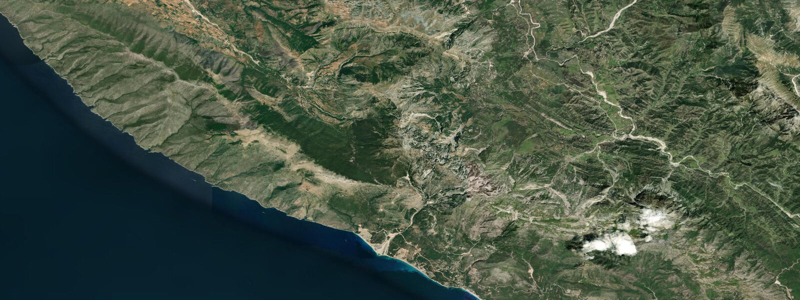 Satellite view of the coast near Dhërmi, Vlorë County