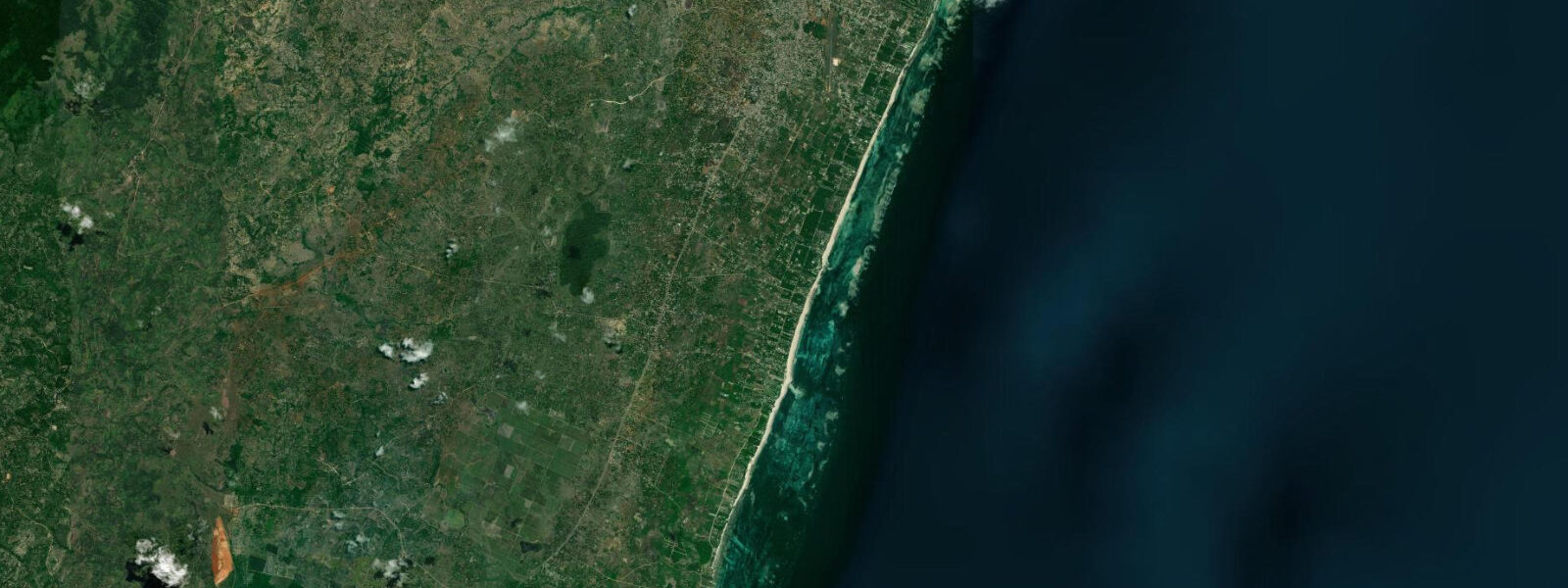 Satellite view of the coast near Diani Beach