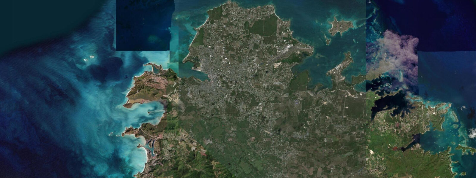 Satellite view of the coast near Dickenson Bay, Antigua