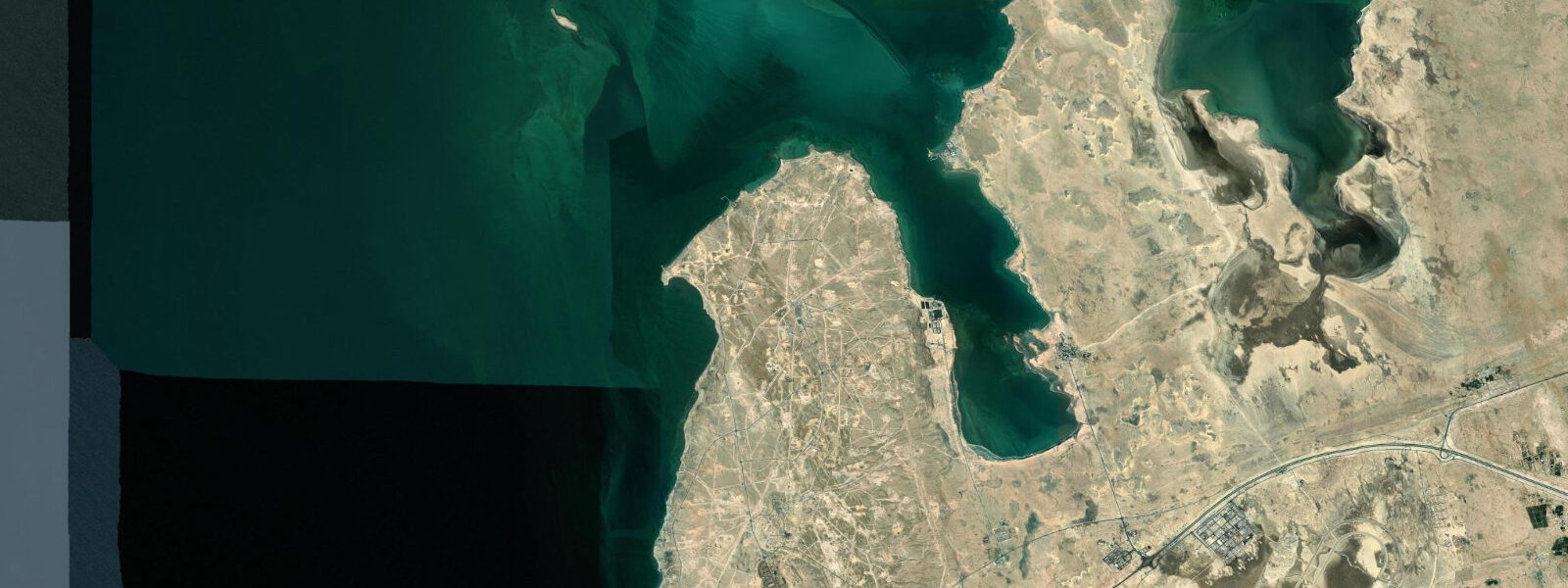 Satellite view of the coast near Dukhan Beach