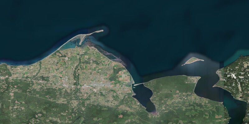 Satellite view of the coast near Dungeness