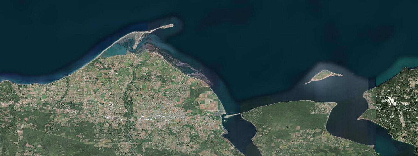 Satellite view of the coast near Dungeness