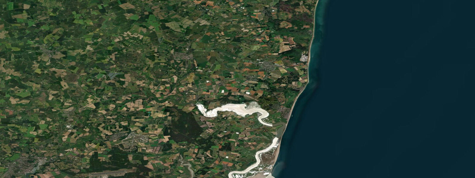 Satellite view of the coast near Dunwich