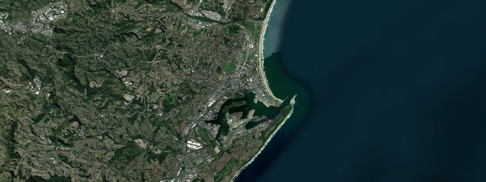Satellite view of the coast near Durban