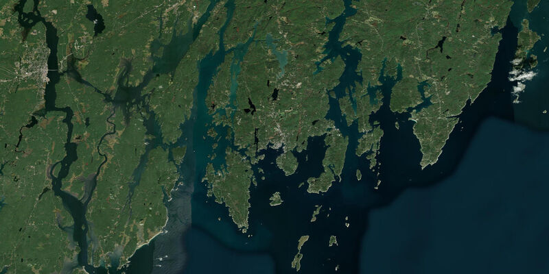 Satellite view of the coast near East Boothbay