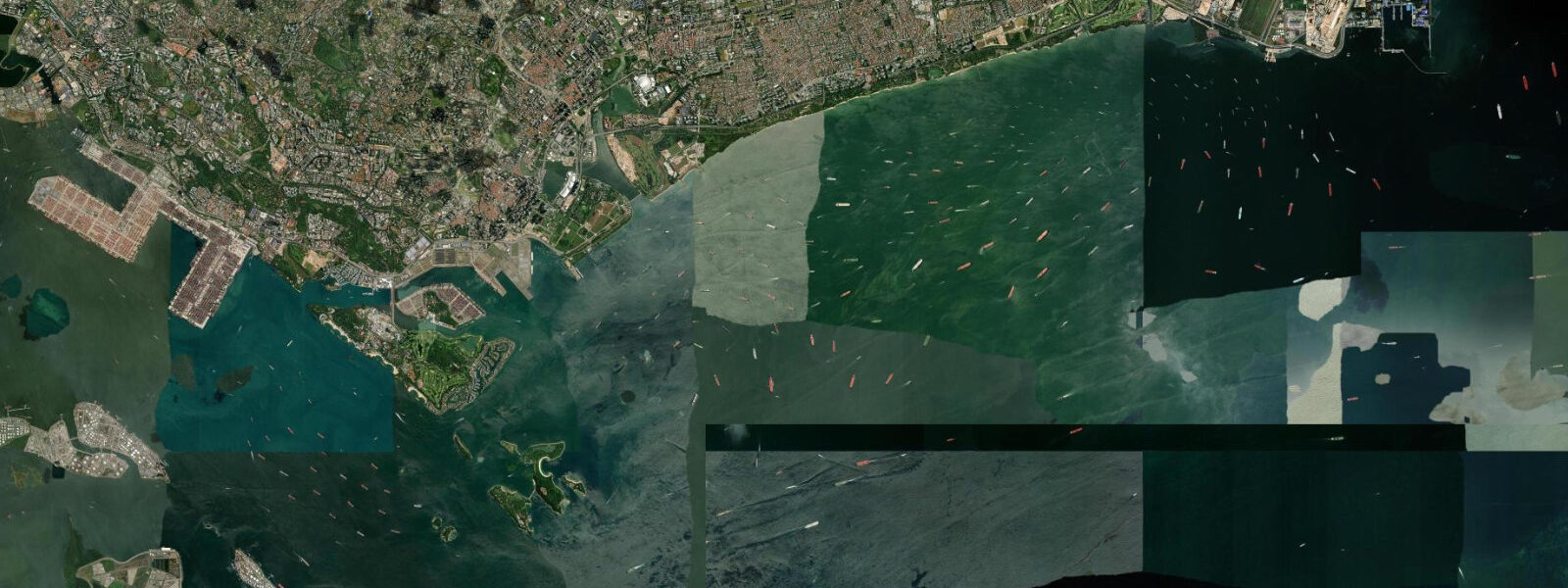 Satellite view of the coast near East Coast Park, Singapore
