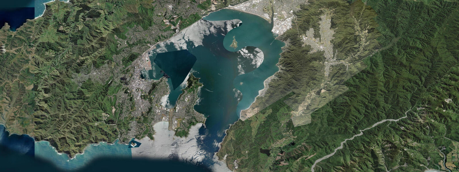 Satellite view of the coast near Eastbourne, Wellington
