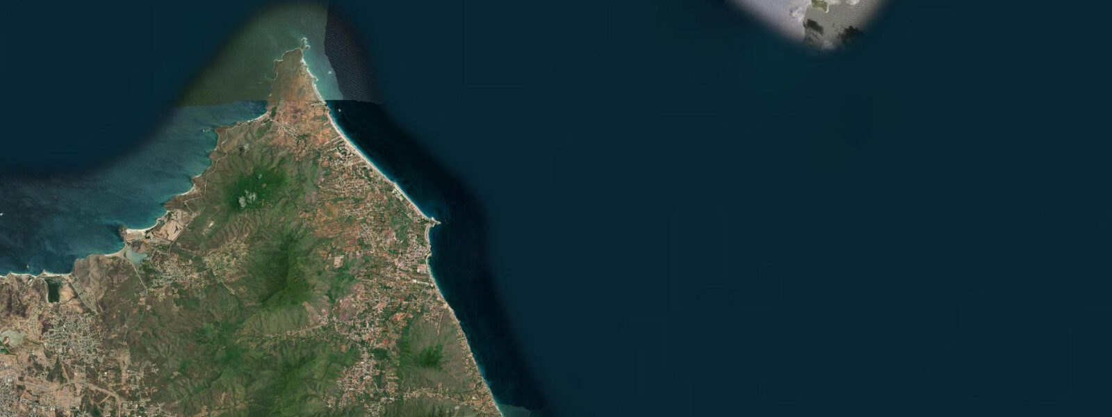 Satellite view of the coast near El Agua Beach, Margarita Island