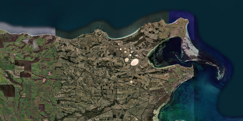 Satellite view of the coast near Emu Bay