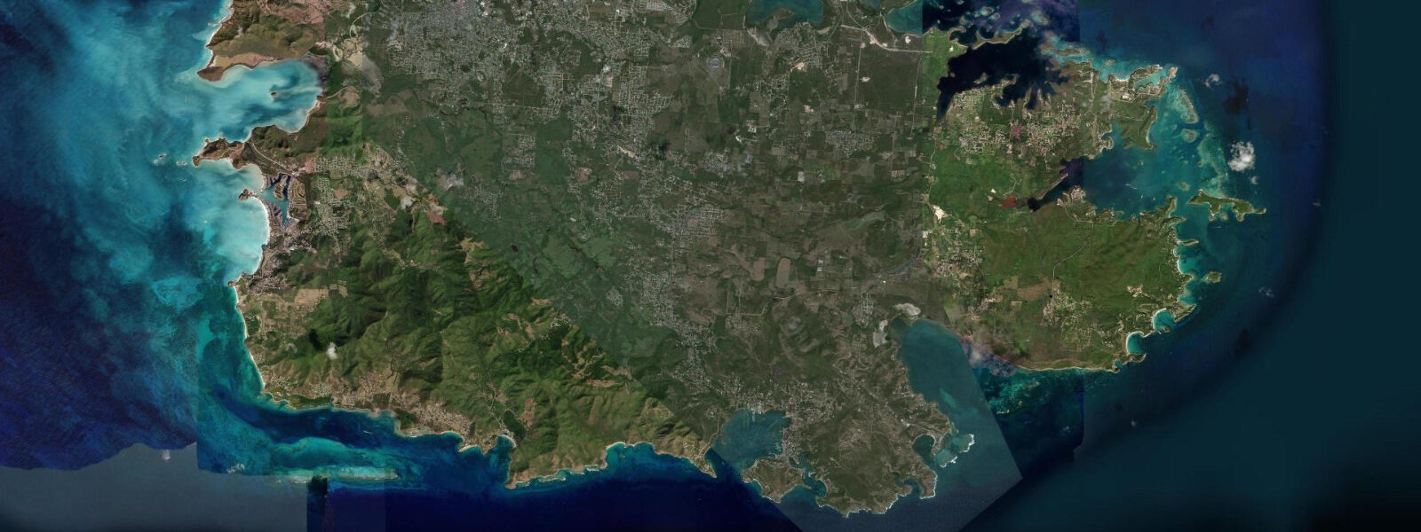 Satellite view of the coast near Falmouth Harbour, Antigua