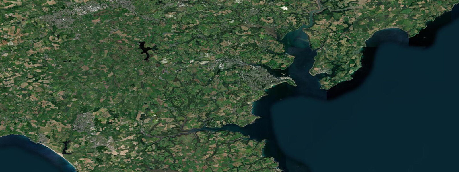 Satellite view of the coast near Falmouth, Cornwall