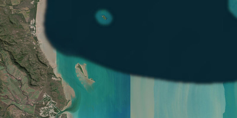 Satellite view of the coast near Flock Pigeon Island