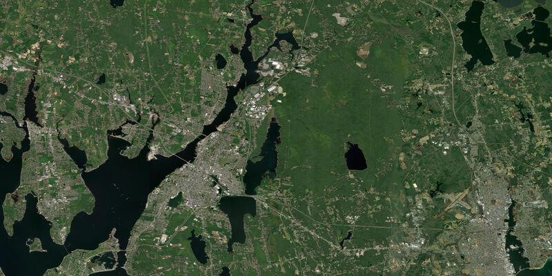 Satellite view of the coast near Forge Pond