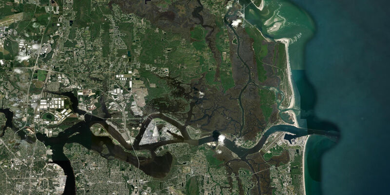 Satellite view of the coast near Fort George Island