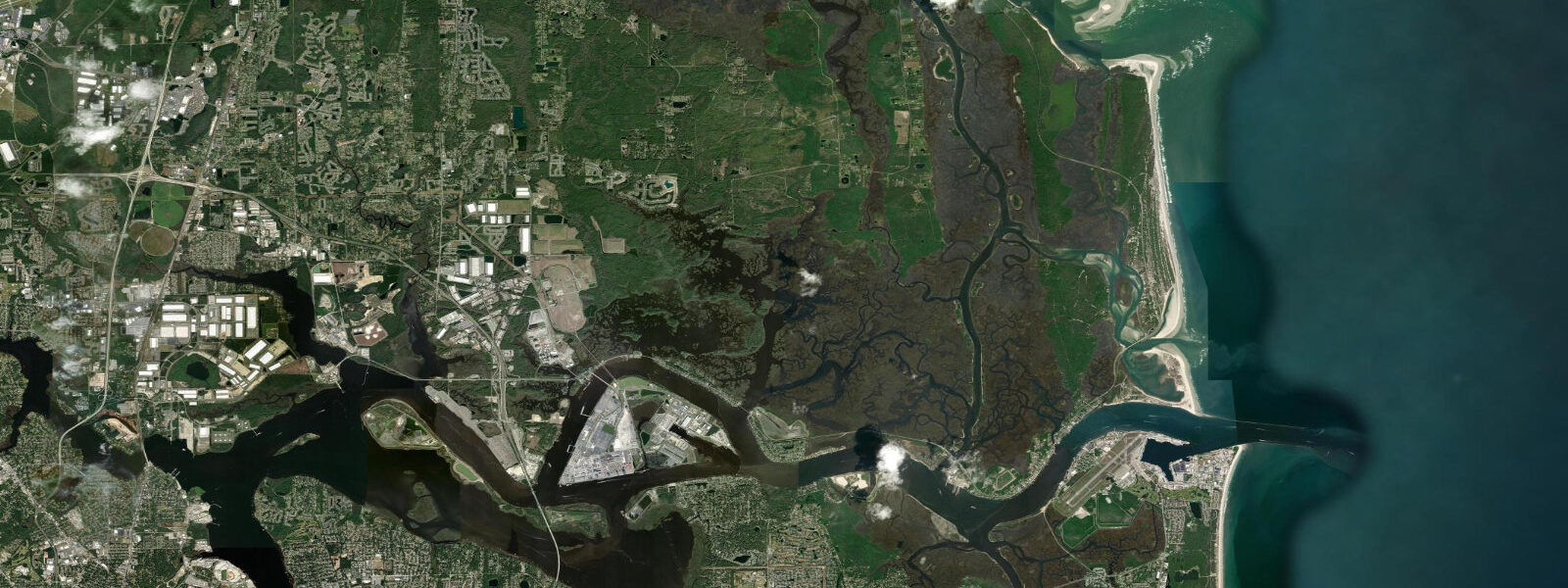 Satellite view of the coast near Fort George Island