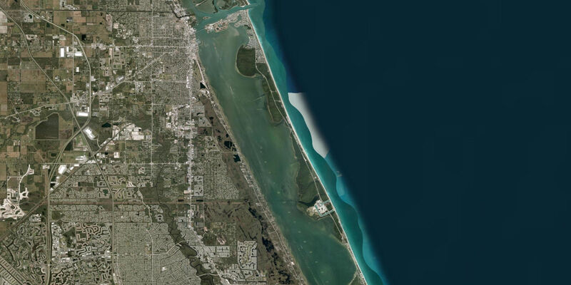 Satellite view of the coast near Fort Pierce Inlet