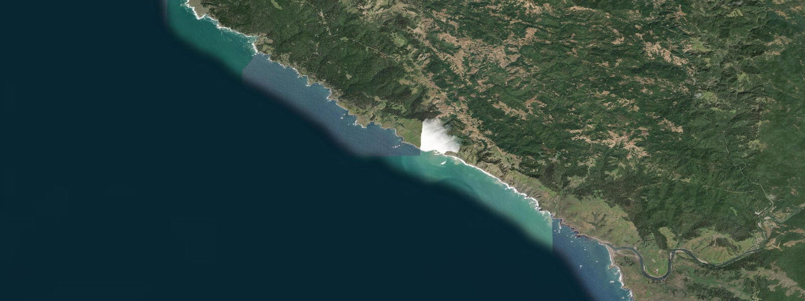 Satellite view of the coast near Fort Ross