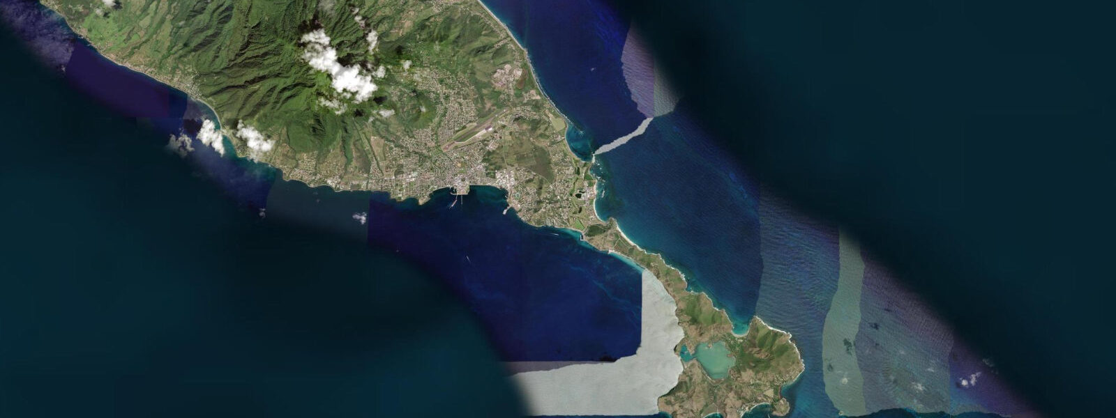 Satellite view of the coast near Frigate Bay, Saint Kitts