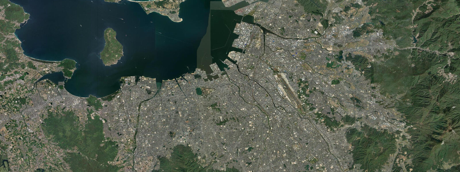 Satellite view of the coast near Fukuoka