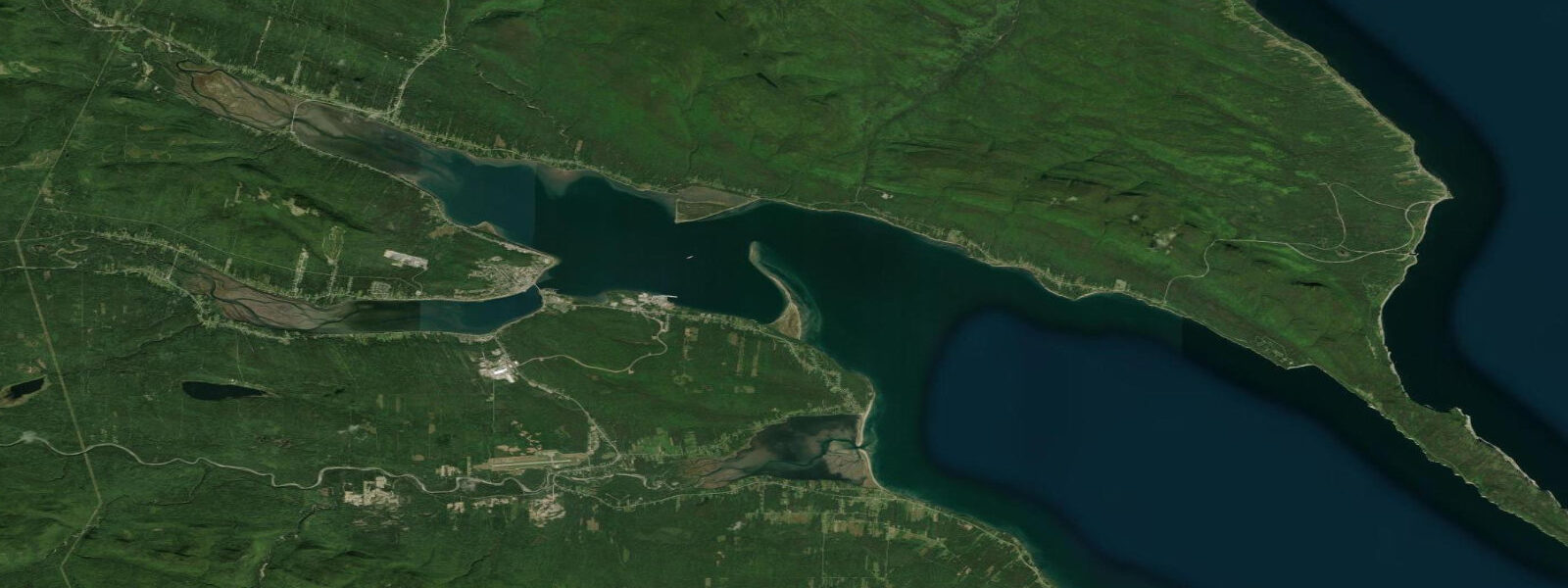 Satellite view of the coast near Gaspé