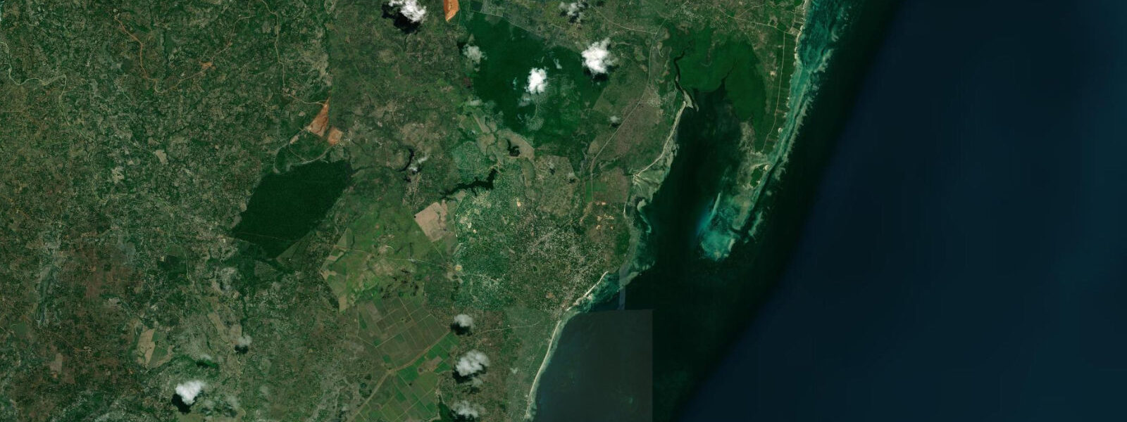 Satellite view of the coast near Gazi Bay