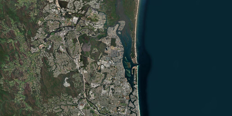 Satellite view of the coast near Gold Coast, QLD