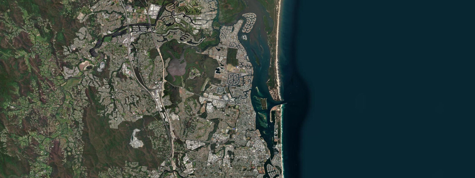 Satellite view of the coast near Gold Coast, QLD