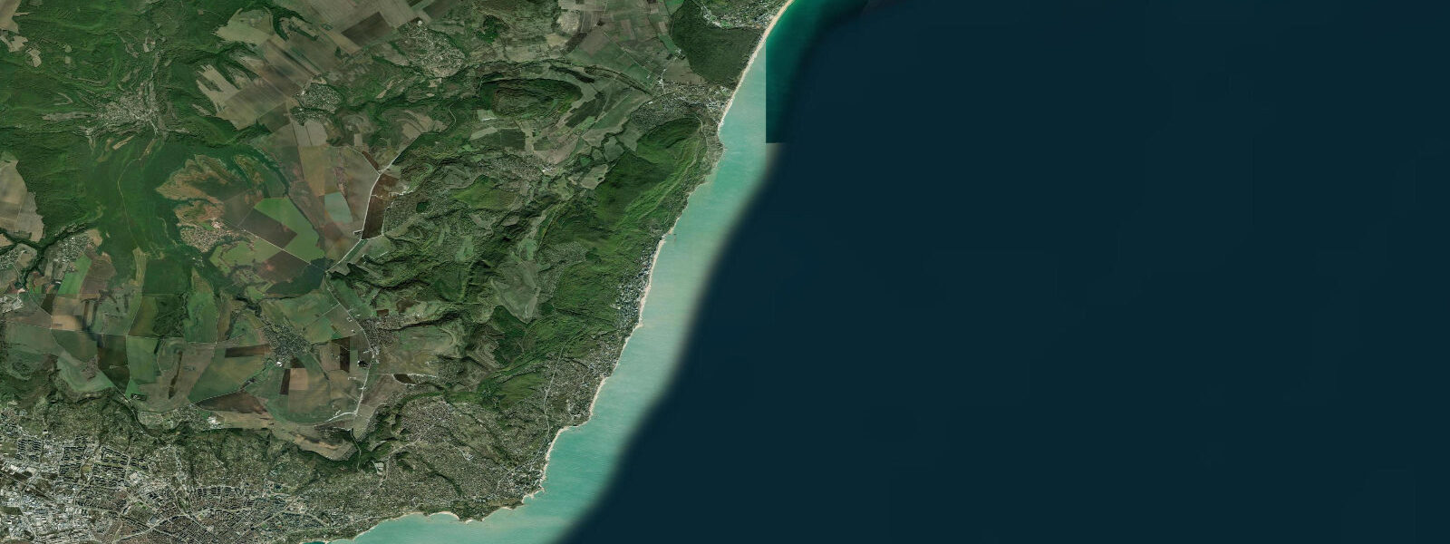 Satellite view of the coast near Golden Sands