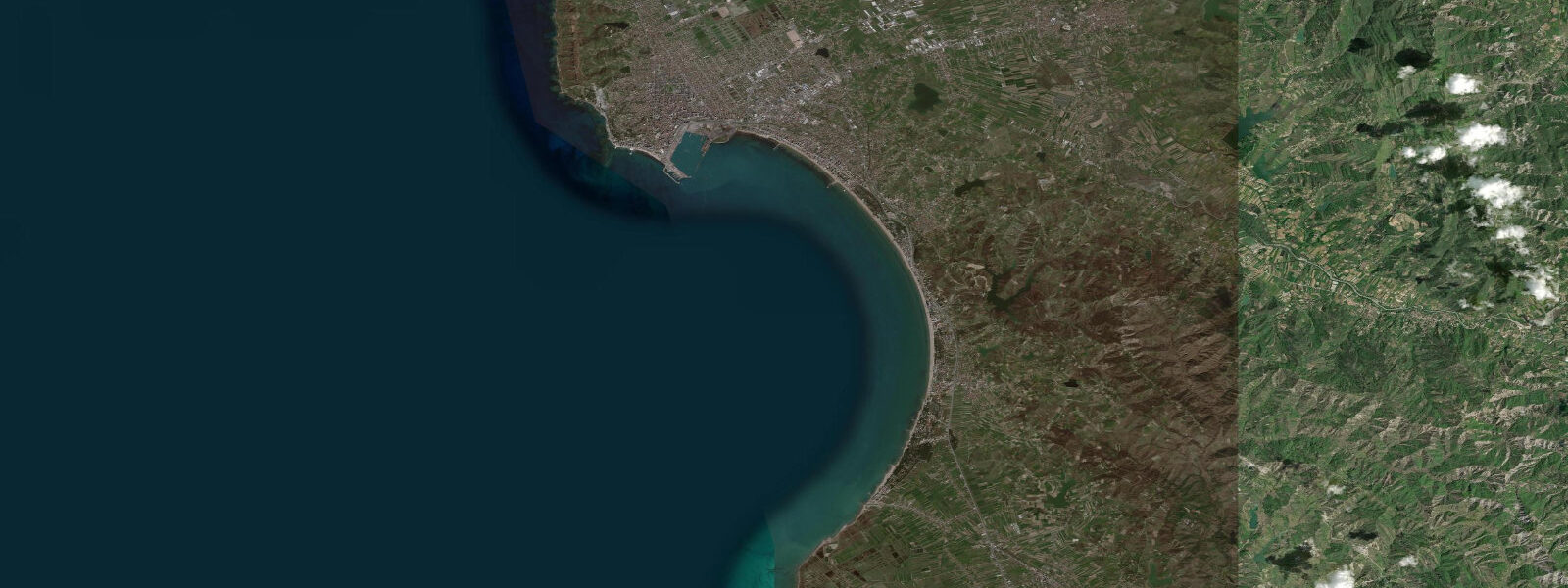 Satellite view of the coast near Golem Beach