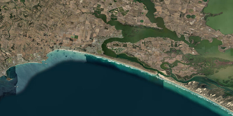 Satellite view of the coast near Goose Island