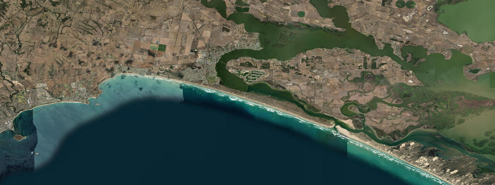 Satellite view of the coast near Goose Island