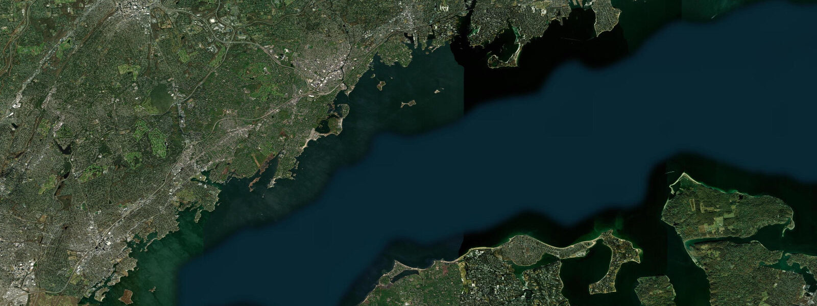 Satellite view of the coast near Great Captain Island