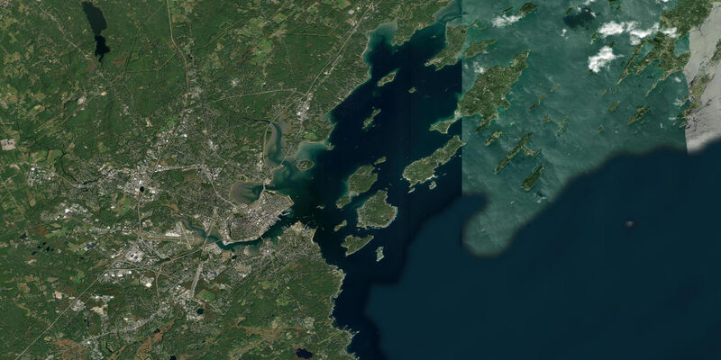 Satellite view of the coast near Great Diamond Island