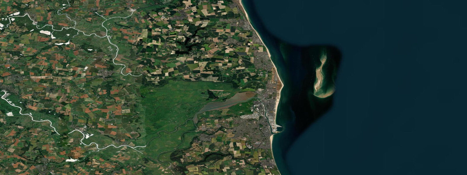 Satellite view of the coast near Great Yarmouth