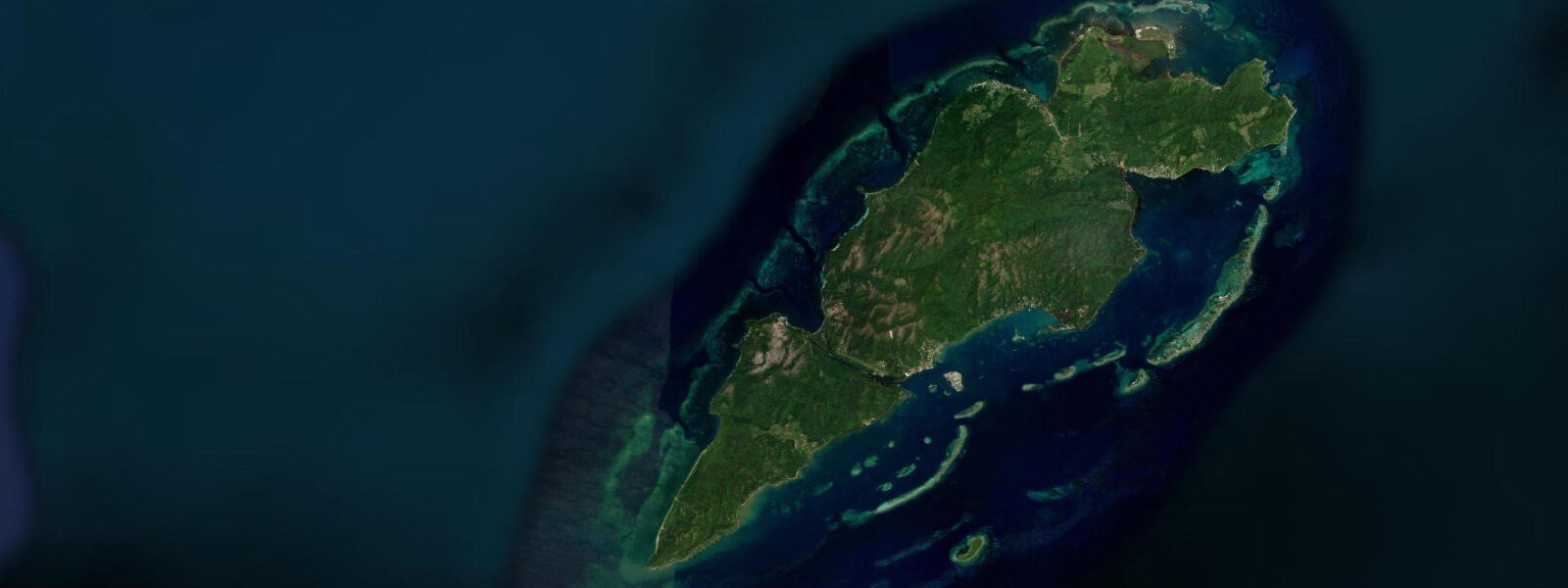 Satellite view of the coast near Guanaja, Honduras