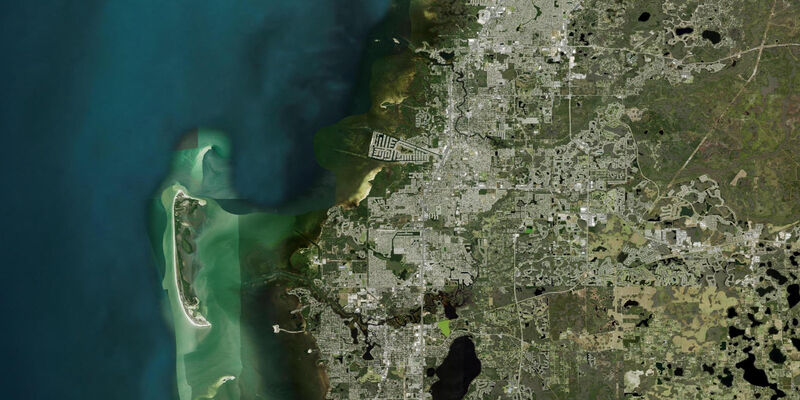 Satellite view of the coast near Gulf Harbors