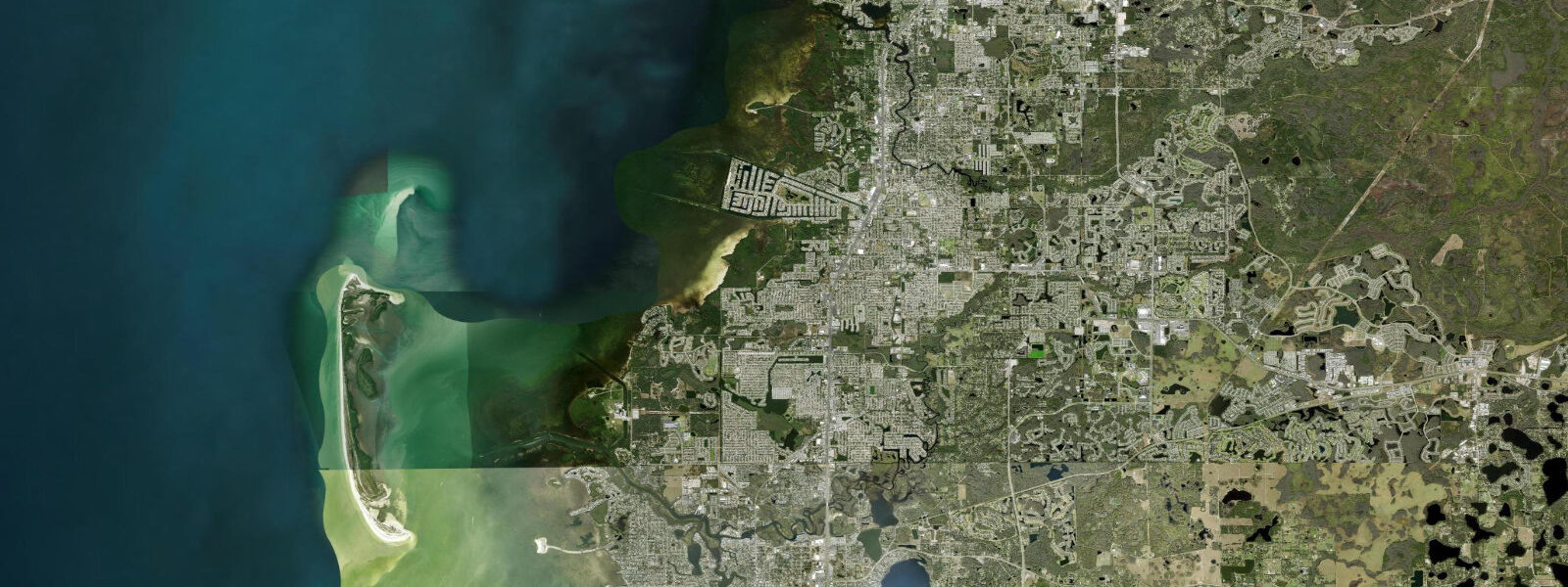 Satellite view of the coast near Gulf Harbors