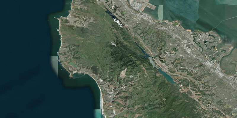 Satellite view of the coast near Half Moon Bay (Pillar Point), CA