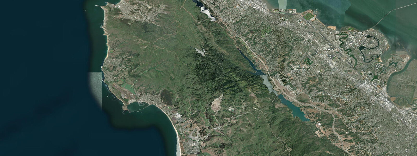 Satellite view of the coast near Half Moon Bay (Pillar Point), CA