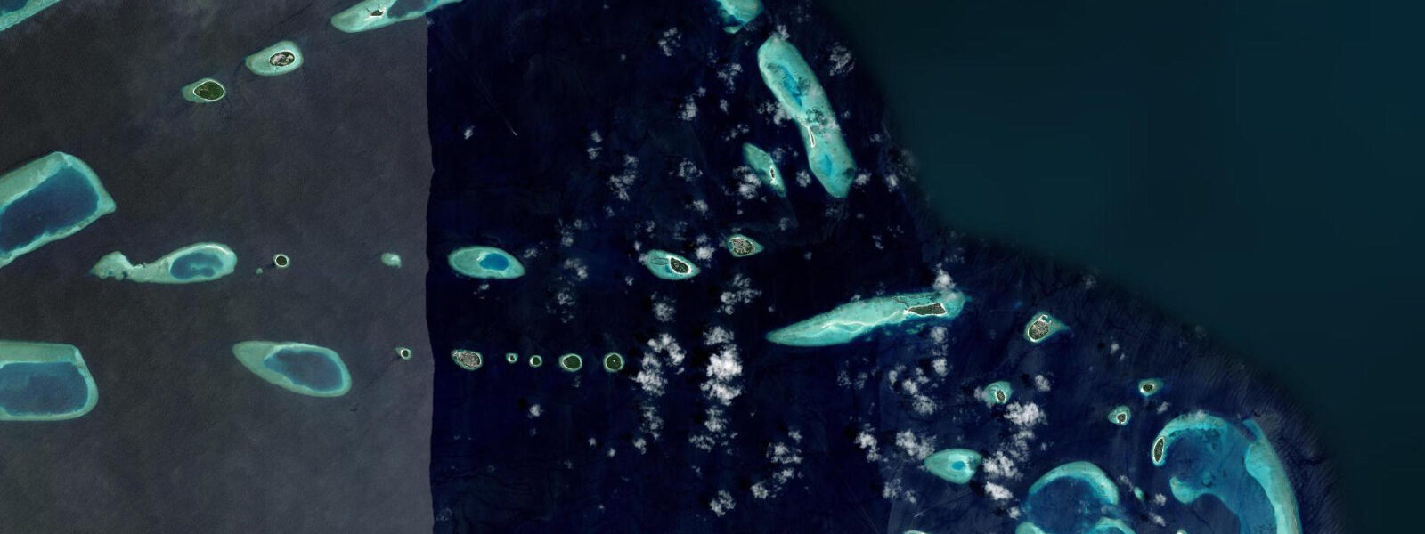 Satellite view of the coast near Hanifaru Bay, Baa Atoll, Maldives