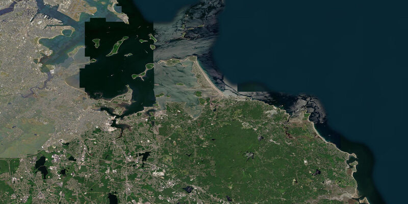 Satellite view of the coast near Hingham
