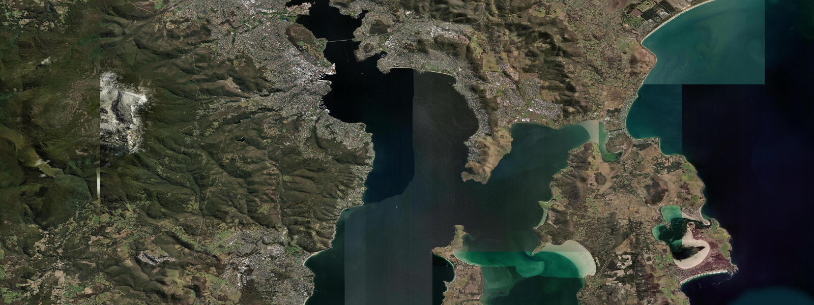 Satellite view of the coast near Hobart, Tasmania
