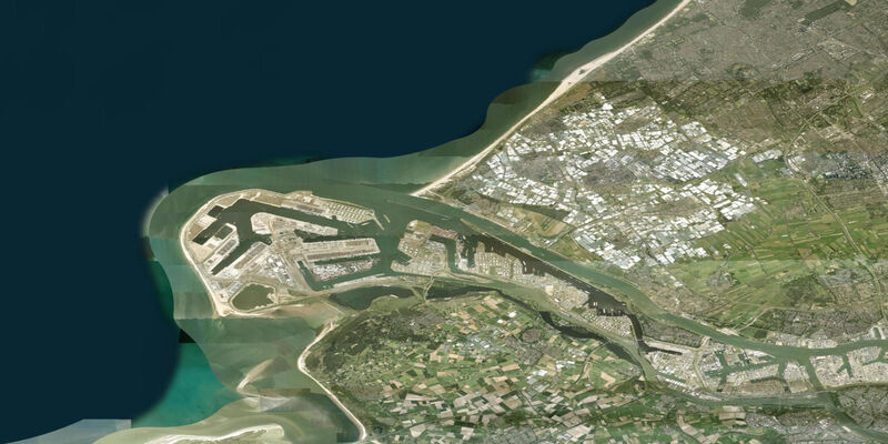 Satellite view of the coast near Hoek van Holland, South Holland