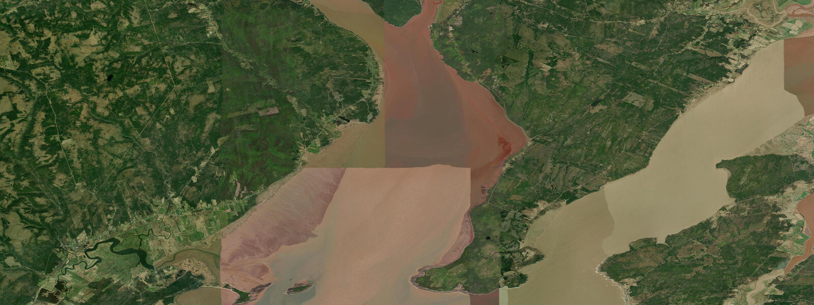 Satellite view of the coast near Hopewell Rocks