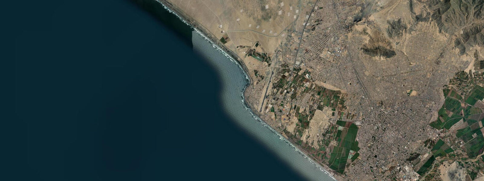Satellite view of the coast near Huanchaco, Peru